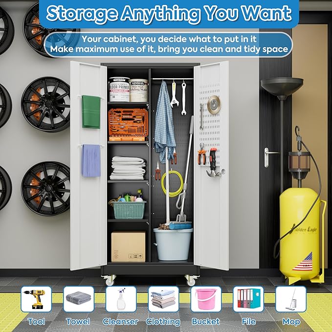 SUXXAN Broom Closet Storage Cabinet, Metal Cabinets - Image 6