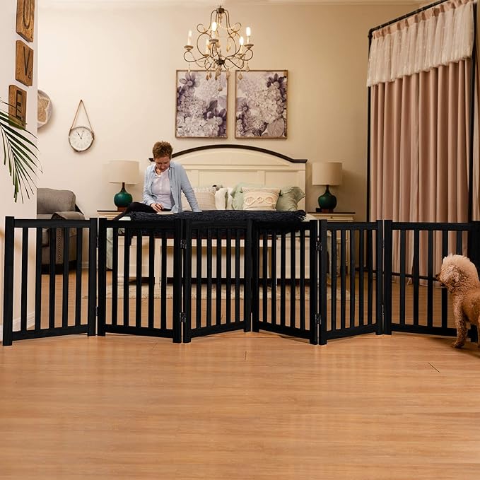 LZRS 6-Panel Extra-Wide Freestanding Wooden Dog Gate Indoor – 24”High Foldable - Image 6