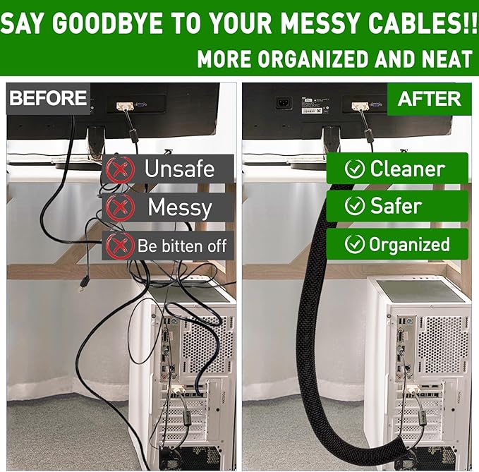 20FT Split Cable Management Sleeve Wire Loom Tubing Cord Protector - Image 5