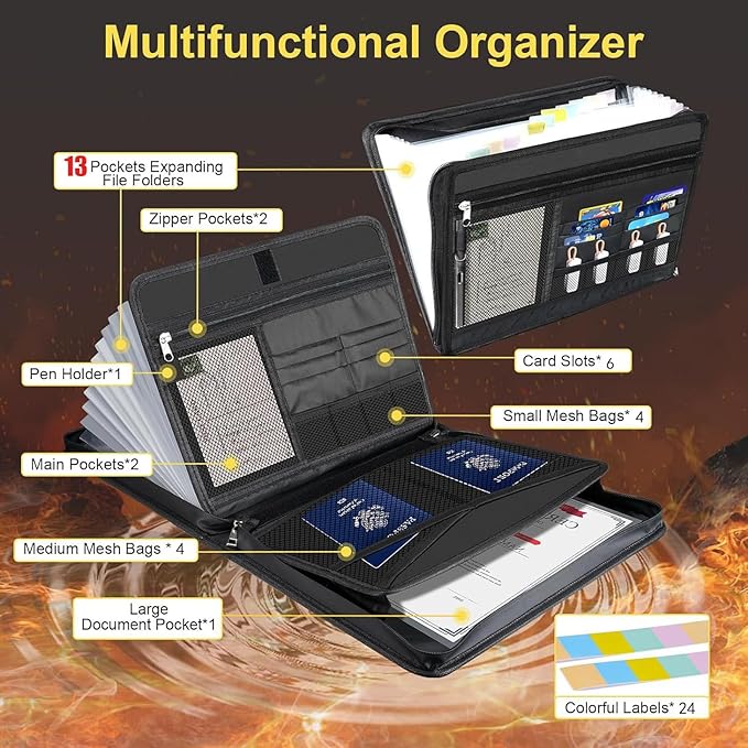 Accordion File Organizer Fireproof Expanding Folder - Image 5
