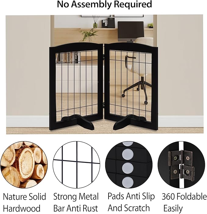 LZRS 2-Panel Freestanding Adjustable Wooden Dog Gate—30” Tall Foldable Pet - Image 3