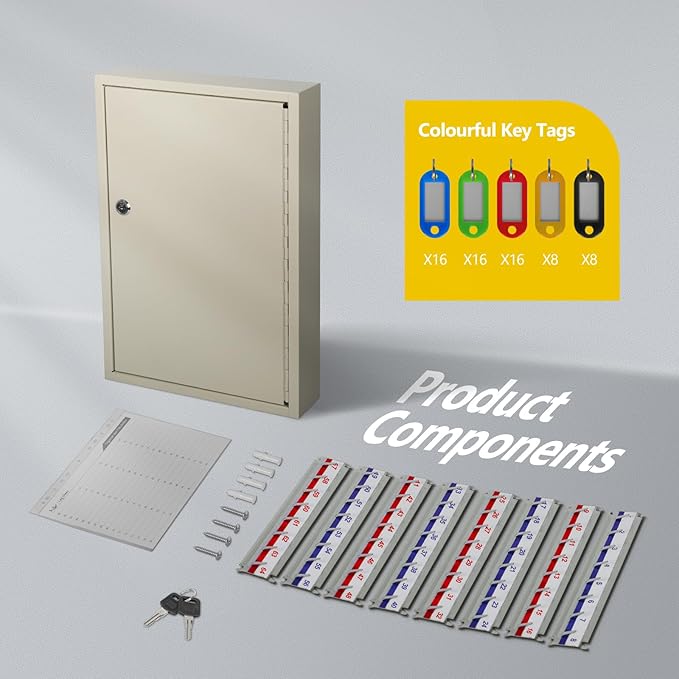 SHANTRA Key Box Cabinet, Wall Mount 64 Position Metal Locking Key Cabinet - Image 3