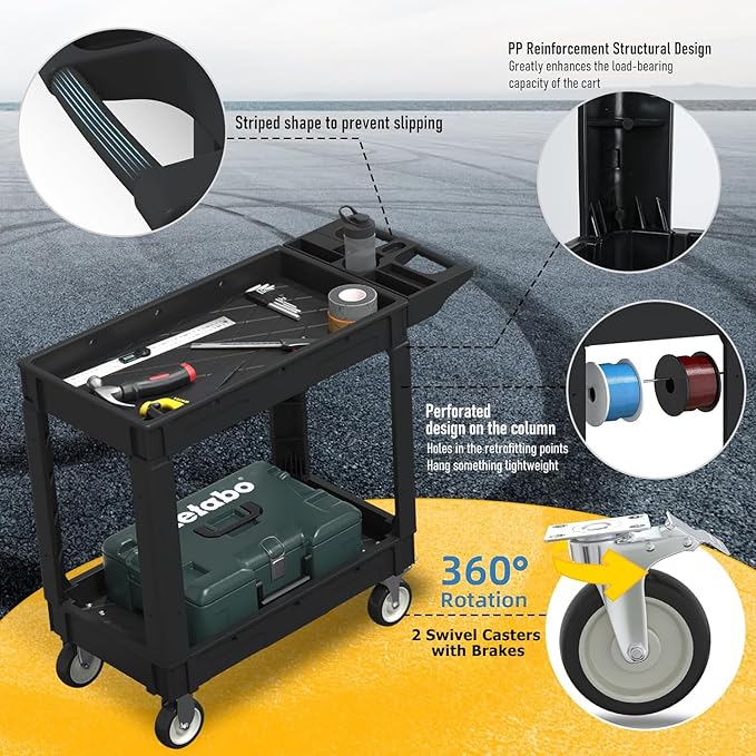 Utility Rolling Tool Cart, 40 x 17-Inch Plastic Rolling Carts Huge Storage - Image 4