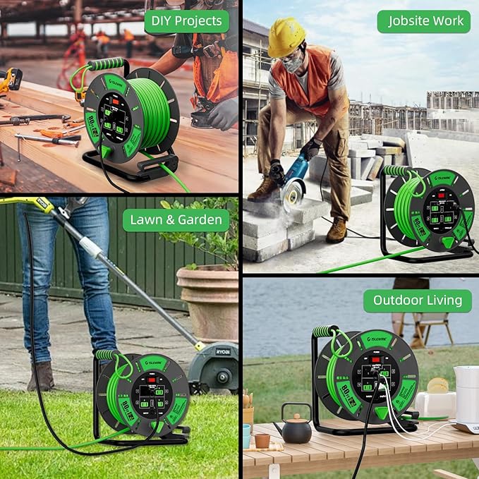 Retractable Extension Cord Reel 80 FT, 14AWG SJTOW Heavy Duty Power Cord - Image 8