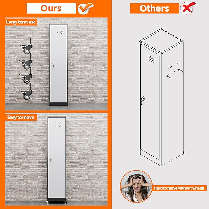 Aobabo 72" H Broom Closet Storage Cabinet, Lockable Metal Cleaning Storage - Image 4
