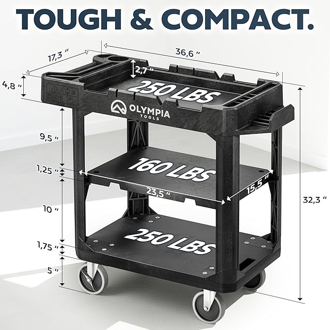 Olympia Tools Heavy Duty Utility Work Cart | 2 in 1 Convertible 3 Shelf to Flat - Image 4
