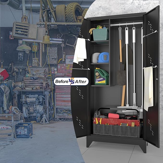 Metal Storage Cabinet with Locking Doors, Broom Closet/Freestanding Bathroom - Image 6