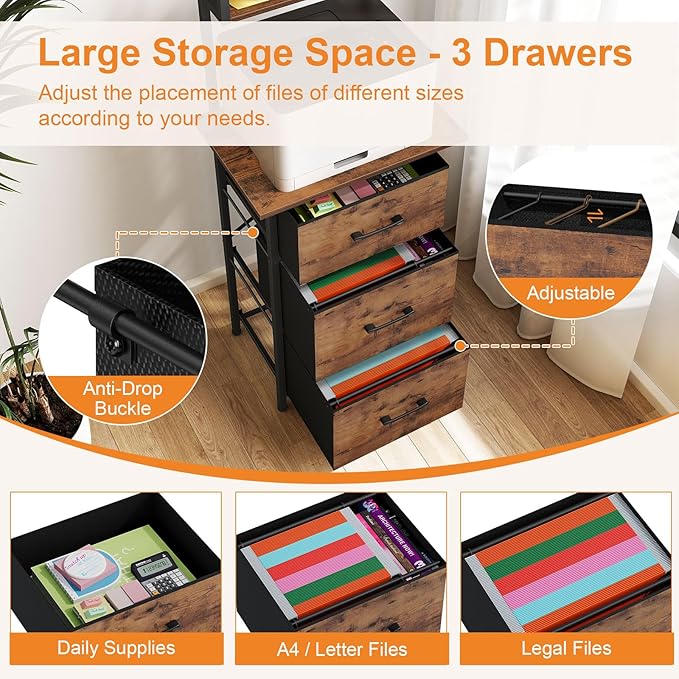 Snughome 3 Drawer Tall File Cabinet - Image 7