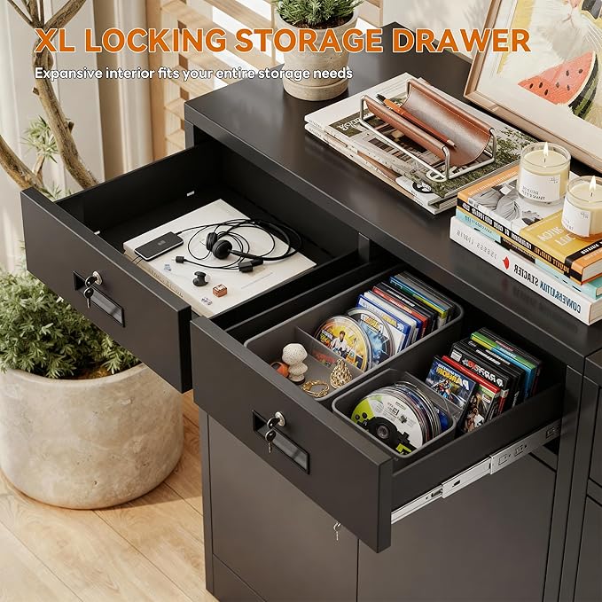 BESFUR Locking Cabinet with 2 Drawers and Lockable Doors - Image 4