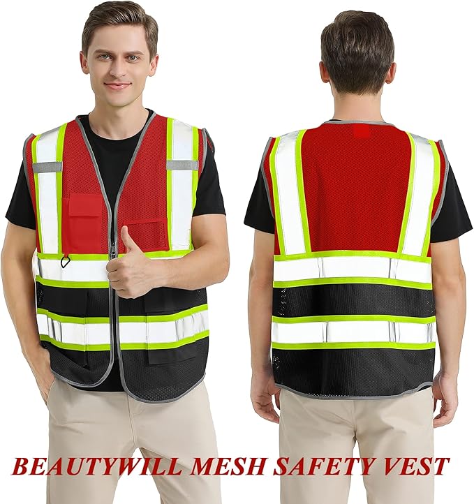 BeautyWill Custom Logo Safety Vest Class 2 High Visibility Reflective Vest - Image 5