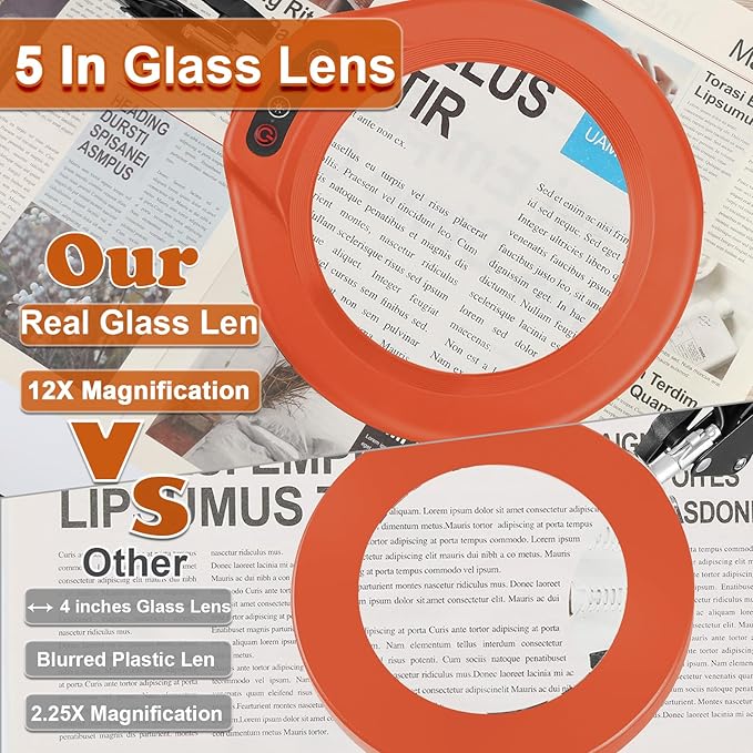 VEEMAGNI 12X 5 Inch Large Real Glass Magnifying Glass - Image 2