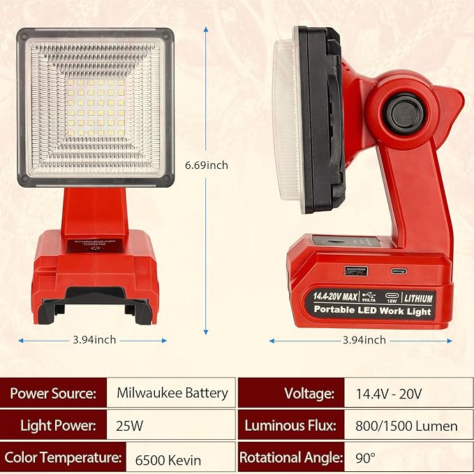 25W 2000LM Cordless LED Work Light - Image 4