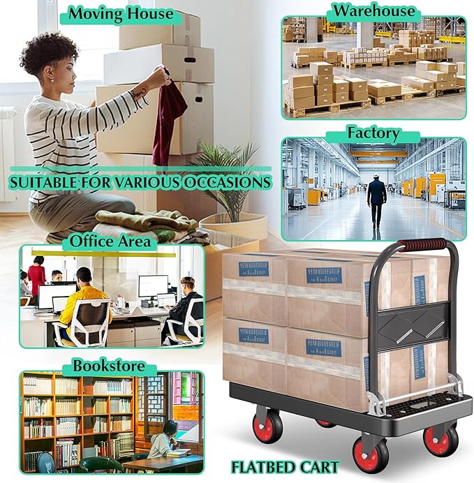 Platform Truck Cart with 3 Fence, 1100lbs Capacity Heavy-Duty Foldable Push - Image 7