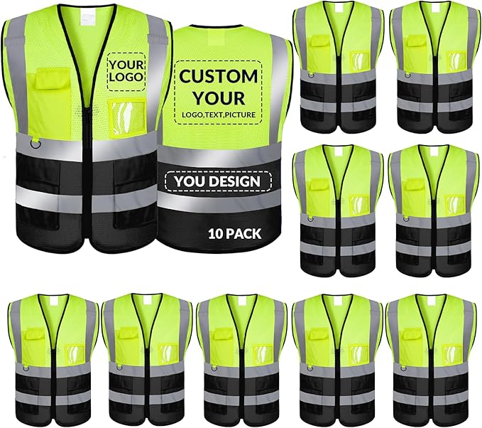 BeautyWill Custom Safety Vest Logo Class 2 High Visibility Reflevtive Vest by BeautyWill
