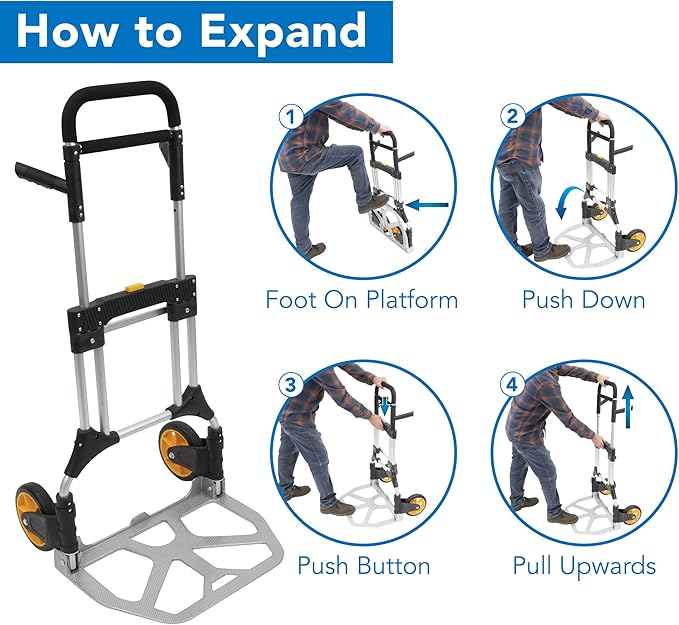 Mount-It! Folding Dolly, Aluminum Trolley, Industrial Grade Heavy Duty 440 Lb - Image 6