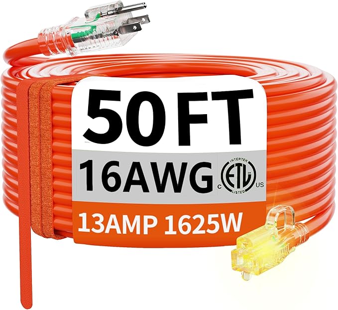 HUANCHAIN 50 ft 16/3 Gauge Outdoor Extension Cord Waterproof by huanchain