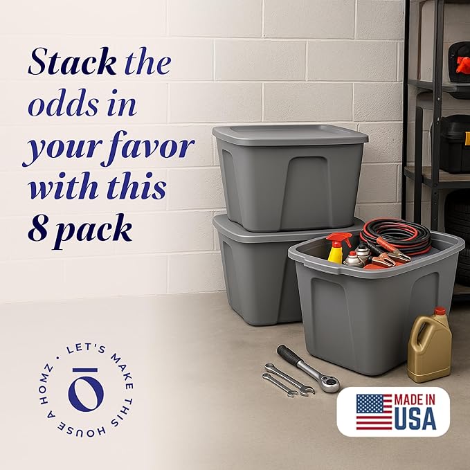 HOMZ 8-Pack Durable Molded Bin, Plastic Storage Containers w/Lids, 18 Gallon - Image 2