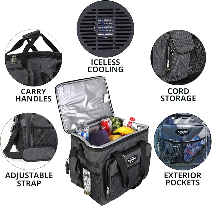 Koolatron Electric Portable Cooler Plug in 12V Car Cooler Bag, 26 qt Black/Gray - Image 3