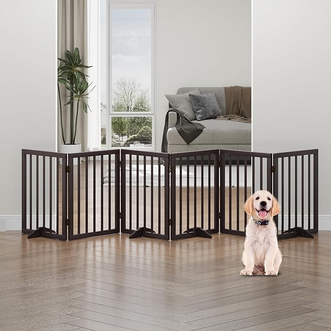 Brown Freestanding Foldable Pet Gate by Algherohein