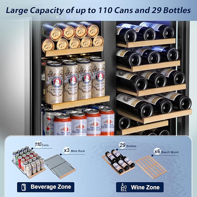 Tylza 30 Inch Wine and Beverage Refrigerator, Dual Zone Wine Beverage Cooler 30" - Image 3