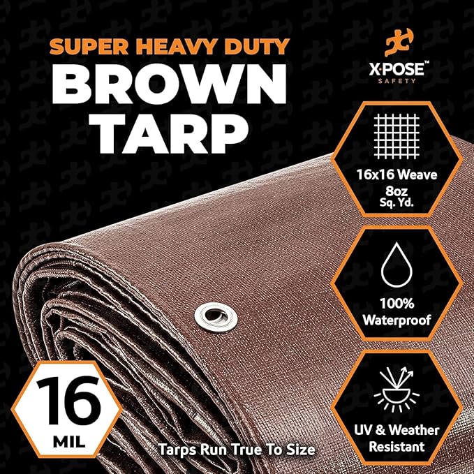 Super Heavy Duty Brown Poly Tarp 24' x 36' - Image 2