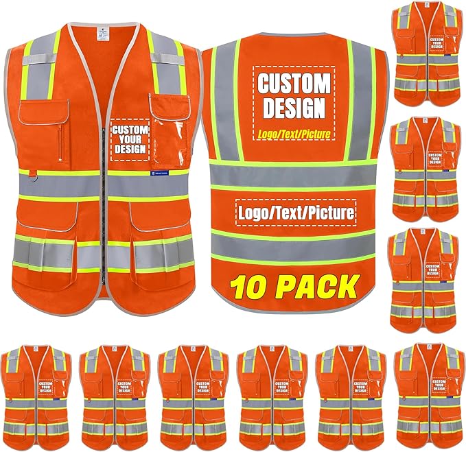 BeautyWill Custom Logo 10/20 Pack Safety Vest Class2 High Visibility Vest by BeautyWill