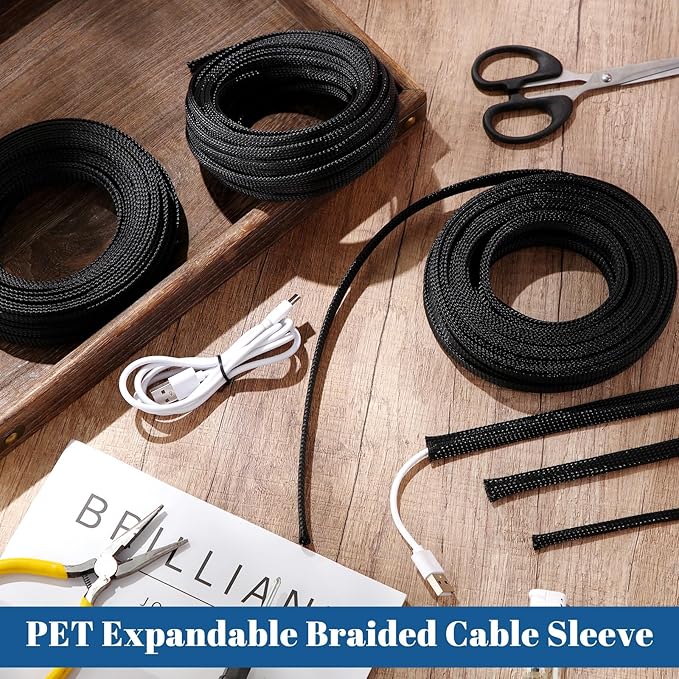 Pangda 150 Feet 1/4, 3/8 Inches Wire Loom PET Expandable Braided Sleeving - Image 5