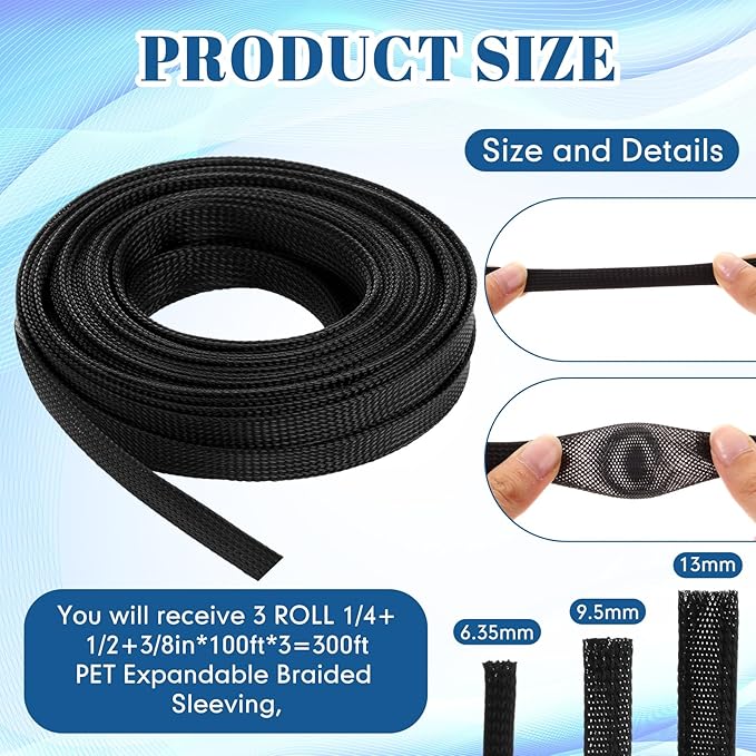 Pangda 150 Feet 1/4, 3/8 Inches Wire Loom PET Expandable Braided Sleeving - Image 2