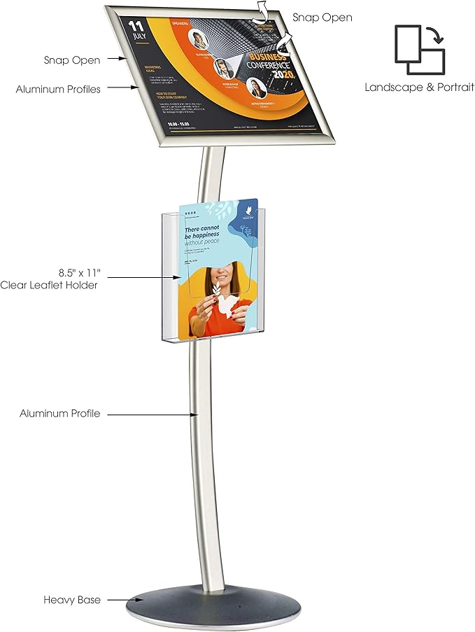 M&T Displays Curved Menu Board, 11x17 Inch Pedestal Sign Holder - Image 2