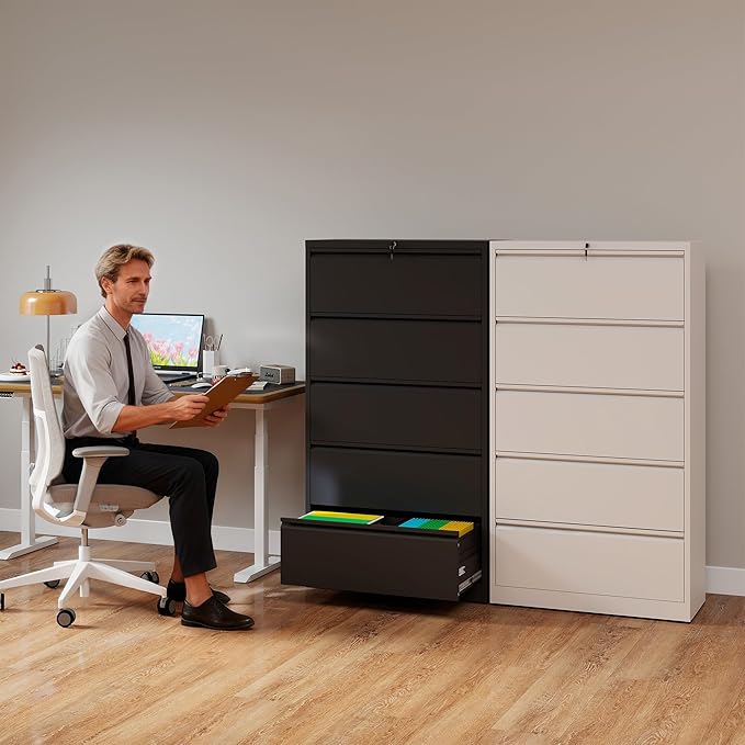 5 Drawer File Cabinet with Lock, Lateral Filing Cabinets, Metal Storage Filing - Image 2
