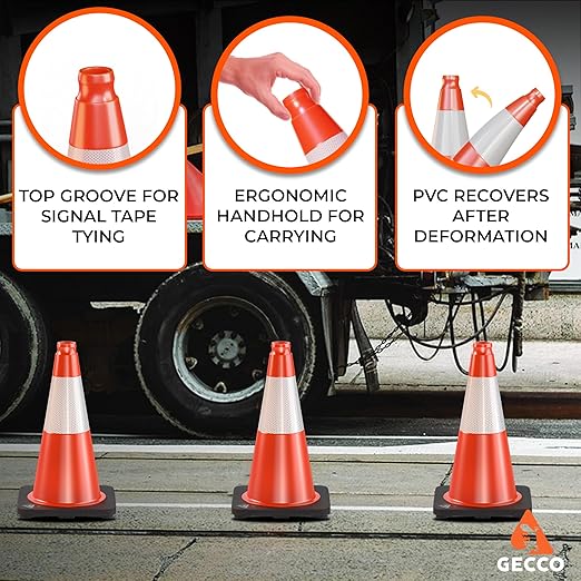 GECCO ™ 18 Inch 3.3 Lb Small Orange Traffic Cones Set | Safety Cones, Parking - Image 6