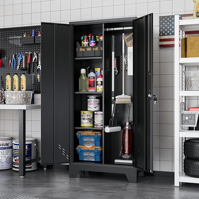 61" H Broom Closet Cabinet, Metal Storage Cabinet - Image 2