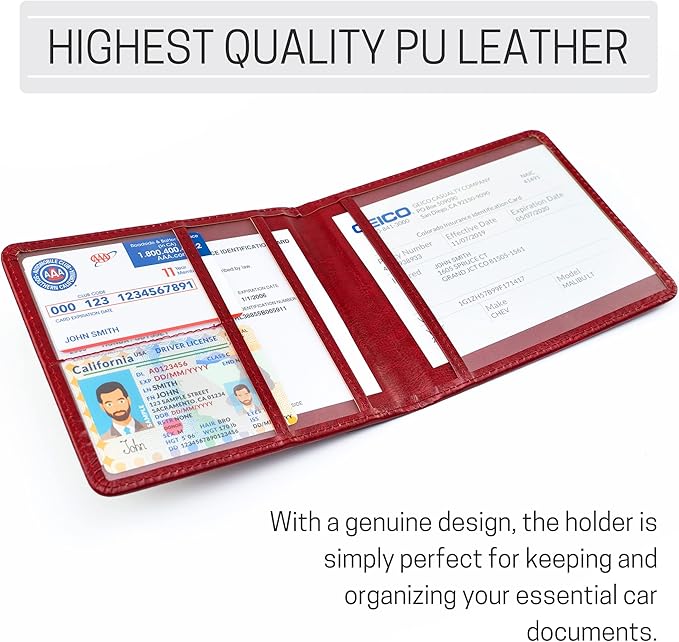 CANOPUS Car Registration and Insurance Holder, PU Leather Card Holder, Vehicle - Image 2