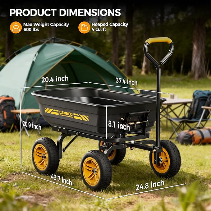 10-in NO-FLAT TIRES 600lb Heavy-Duty Garden Dump Cart 4 Cu.Ft. Utility Wagon - Image 9