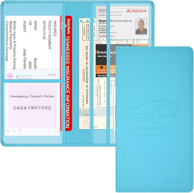 Car Insurance and Registration Holder, 9.5 x 5 Inch PU Leather Vehicle Glove by Techion
