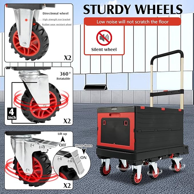 Collapsible Hand Truck w/Foldable Basket & Brake Wheel, Retractable Platform & - Image 3