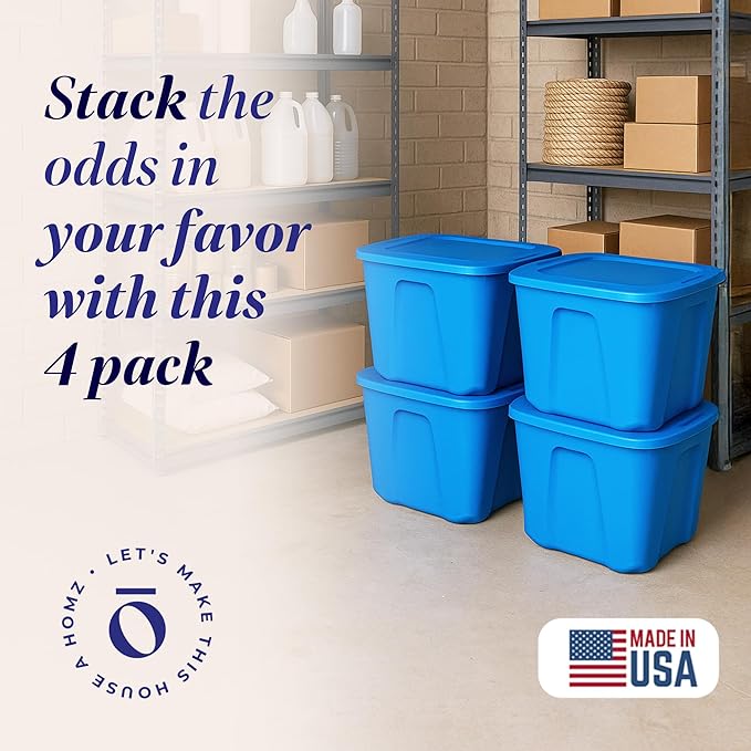 HOMZ 4-Pack Durable Molded Bin, Plastic Storage Containers w/Lids, 10 Gallon - Image 2