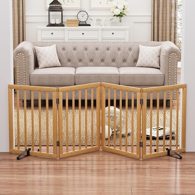 Natural 37-74" Wide Dog Gate for Stair, Bamboo Dog Gates for The House Doorways - Image 3