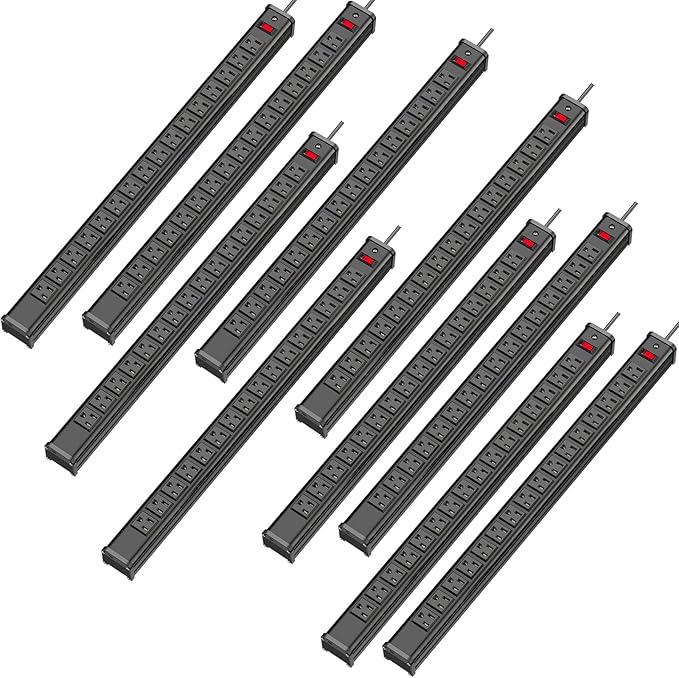 10-Pack Long Surge Protector Power Strip, 16 Outlet Heavy Duty Power Strip by Kungfuking