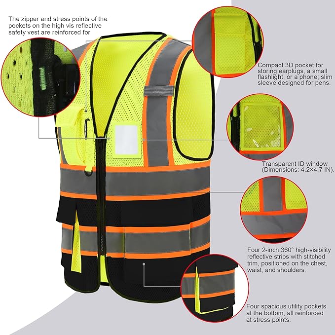 A-SAFETY Mesh High Vis Vest Lightweight Reflective Construction Vest - Image 2