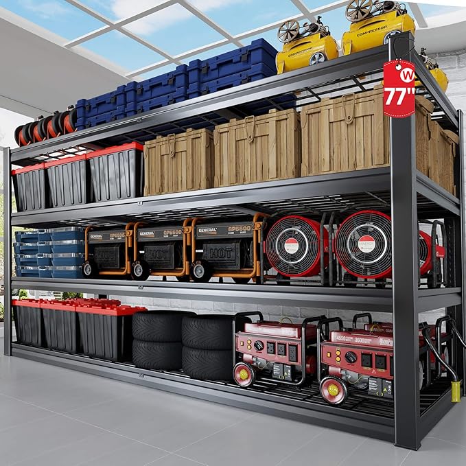 77" W Kitchen Storage Shelves Heavy Duty Garage Shelving 4 Tier Metal Shelving - Image 2