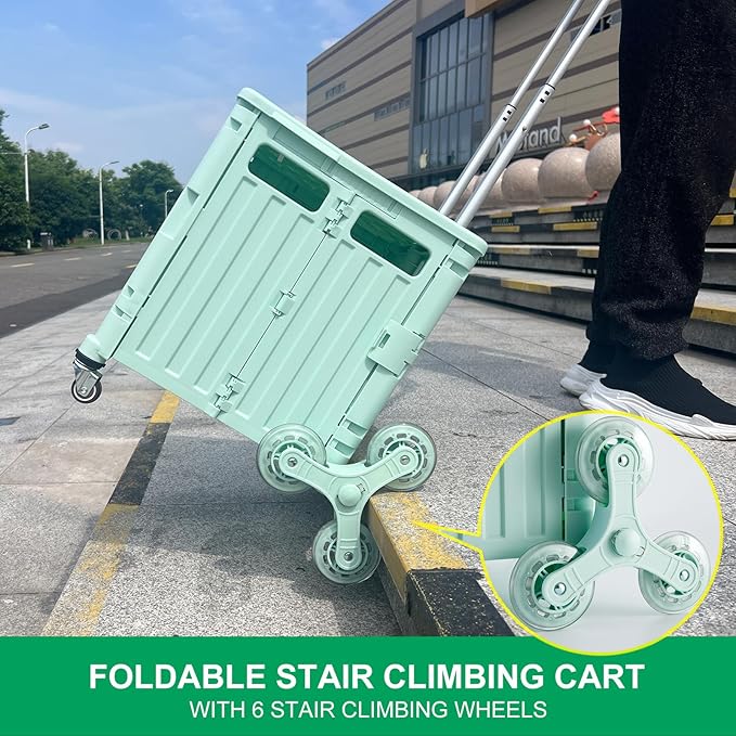 Foldable Utility Cart with Stair Climbing Wheels, Collapsible Rolling Crate - Image 3