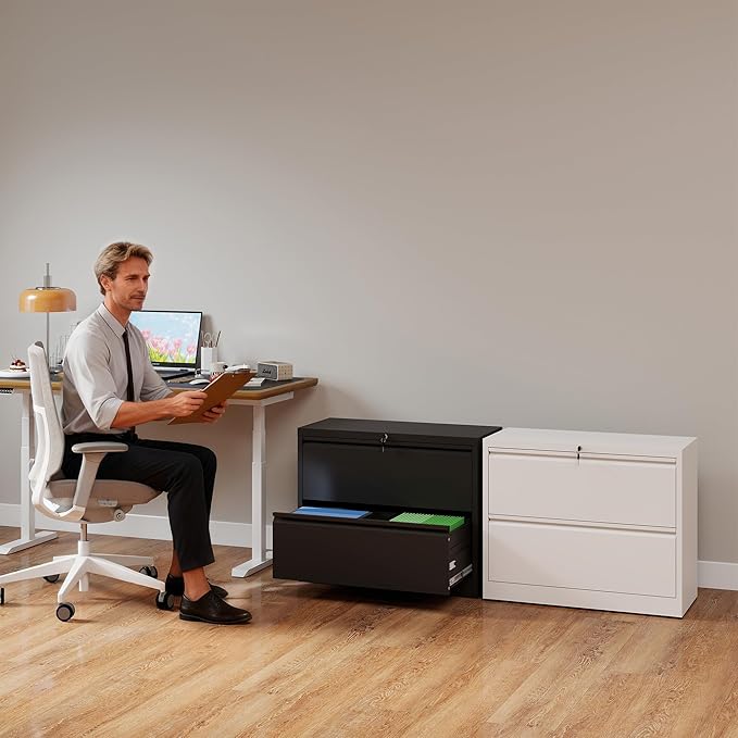 2 Drawer File Cabinet with Lock, Lateral Filing Cabinets, Metal Storage Filing - Image 2