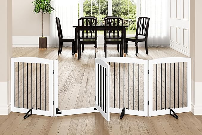 Freestanding Dog Gate with Door, Pet Gate by PUPETPO