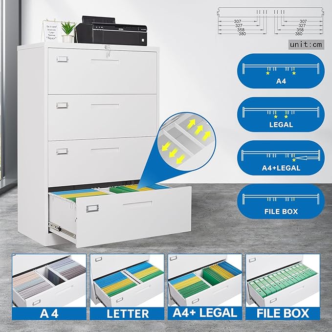 4 Drawer File Cabinet with Lock Metal Lateral File Storage Cabinet Office Home - Image 5