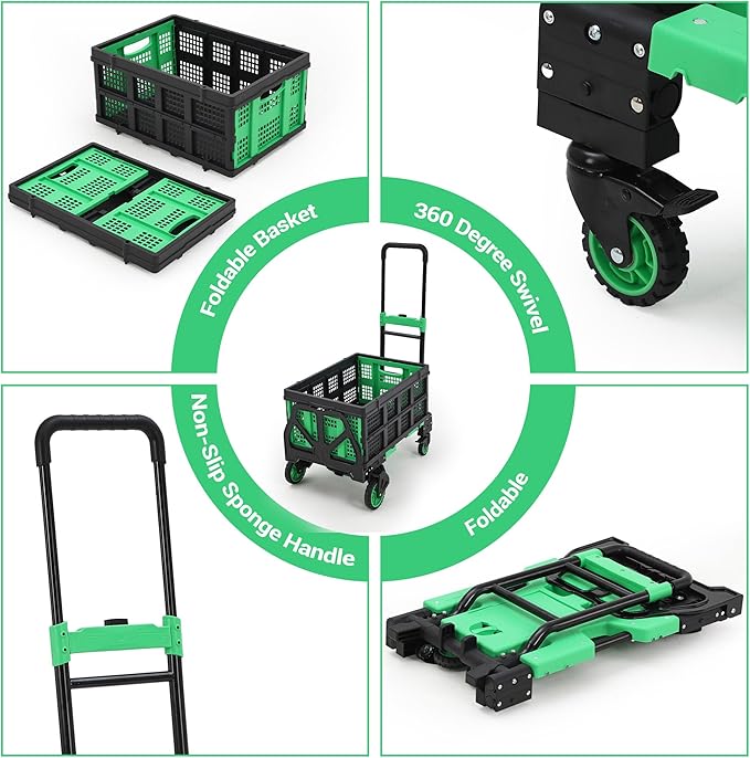 2-in-1 Folding Hand Truck with Folding Basket, Collapsible Hand Truck Dolly - Image 5