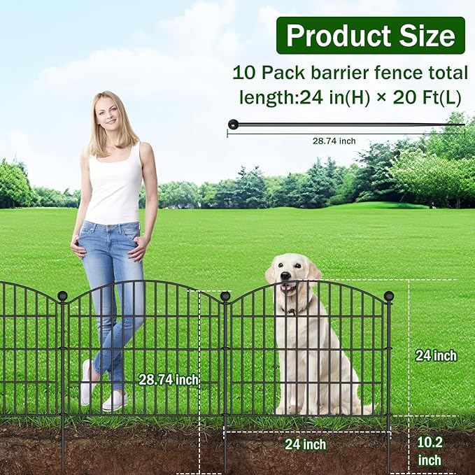10 Panels No Dig Decorative Garden Fence Animal Barrier - 24 in x 20 ft - Dog - Image 2