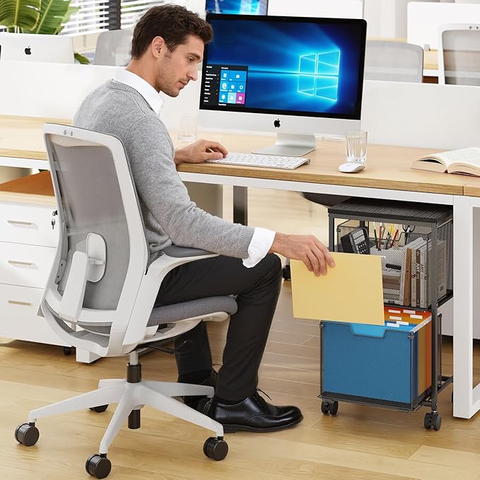 Rolling File Cart with 2 Storage Drawers, File Cabinet with Wheels, Hanging - Image 5