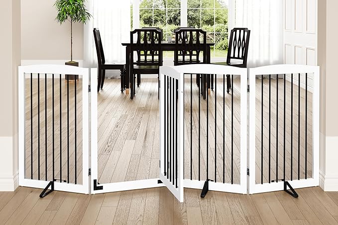 Freestanding Dog Gates with Door Walk Through, 80 inch Wide Gates Indoor by PUPETPO