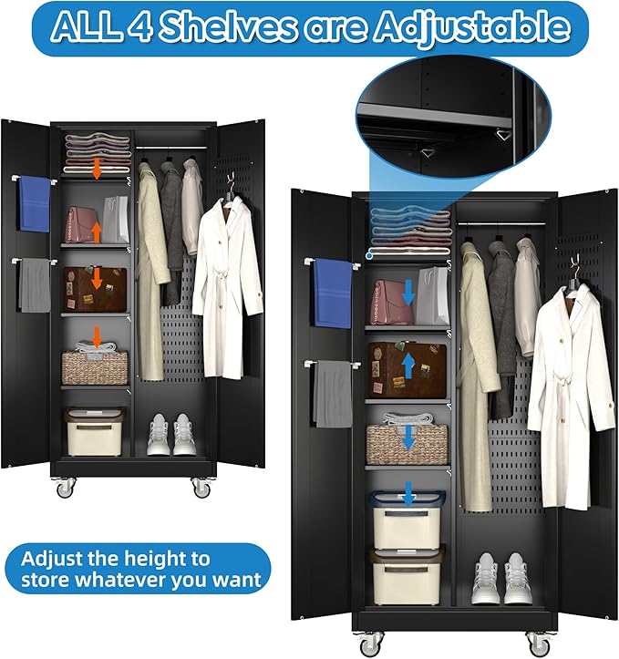 Garage Storage Cabinet with Wheels, Broom Closet Storage Cabinet with Pegboards - Image 5